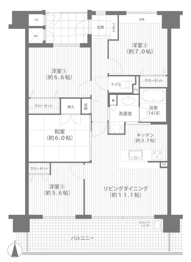 リビンコート問屋町ウエスト(4LDK/5階)の間取り写真