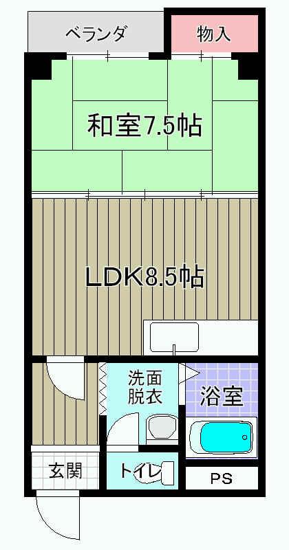 グランドハイツユタカI(1LDK/2階)の間取り写真