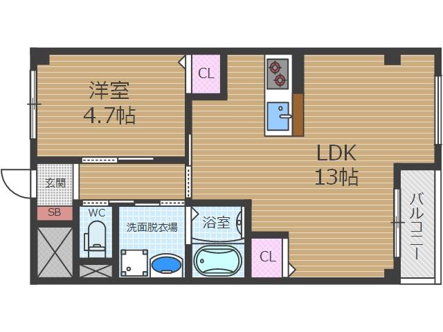 アヴァンス南安威(1LDK/2階)の間取り写真