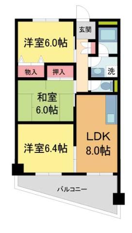 ラパース(3DK/2階)の間取り写真