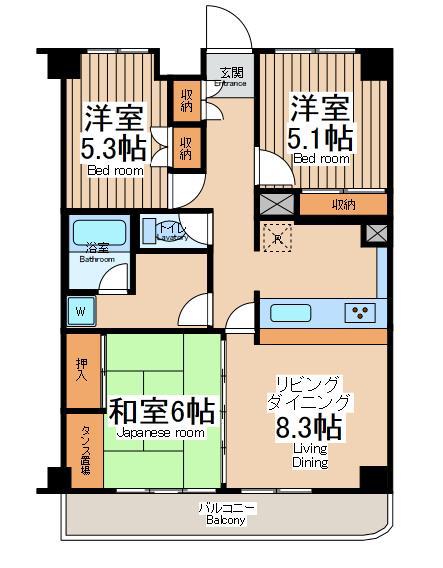 ティーズガーデン稲城(3LDK/1階)の間取り写真