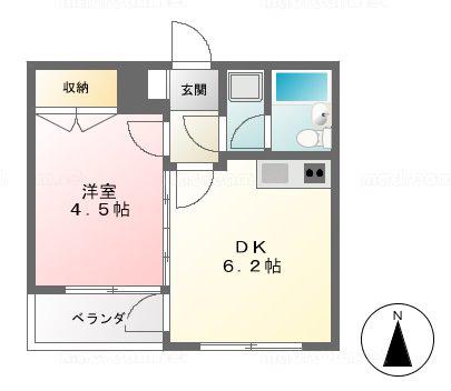 京王線 府中駅(東京) 徒歩5分 4階建 築39年(1DK/3階)の間取り写真