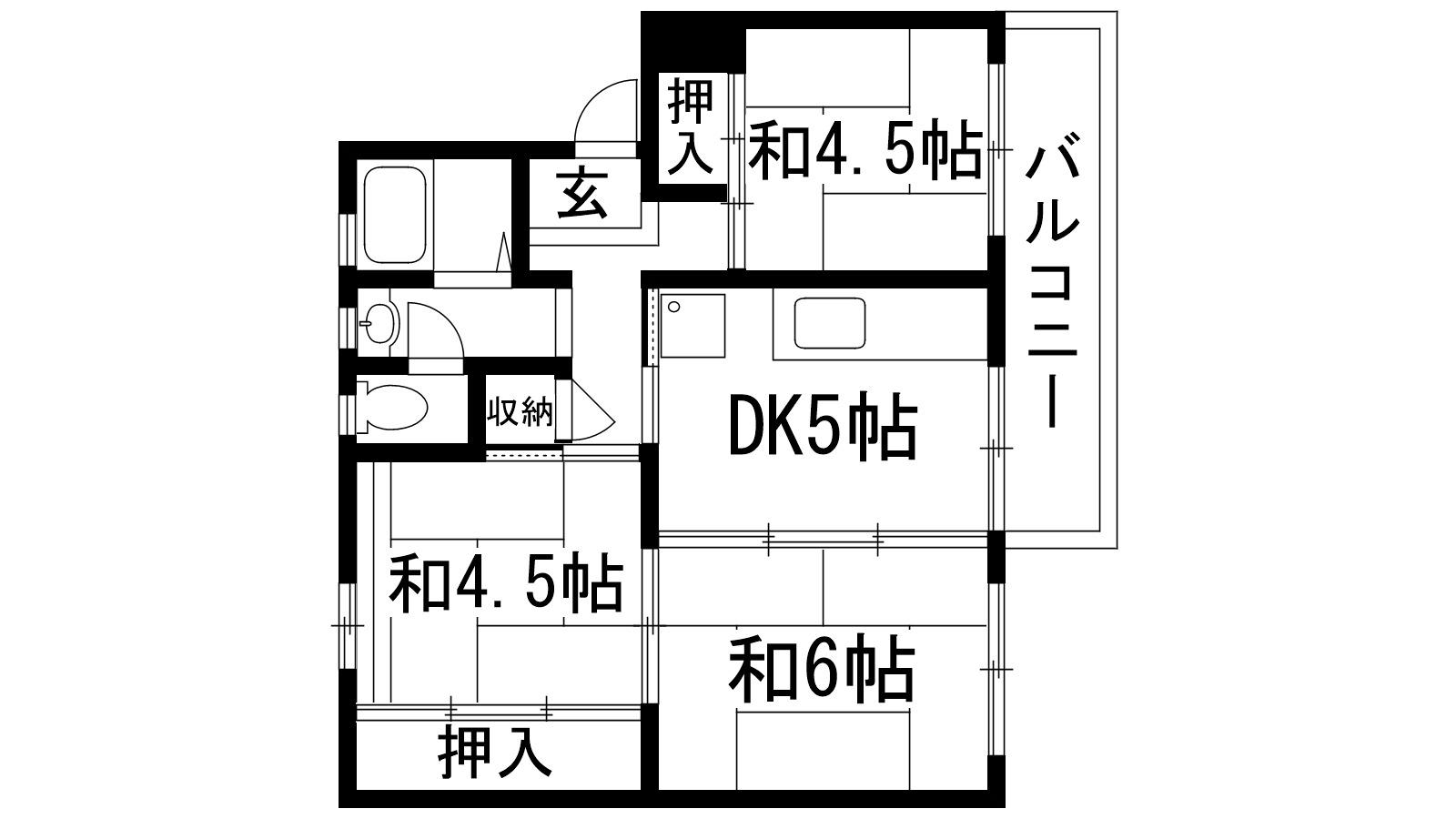 逆瀬川17号棟(3DK/5階)の間取り写真