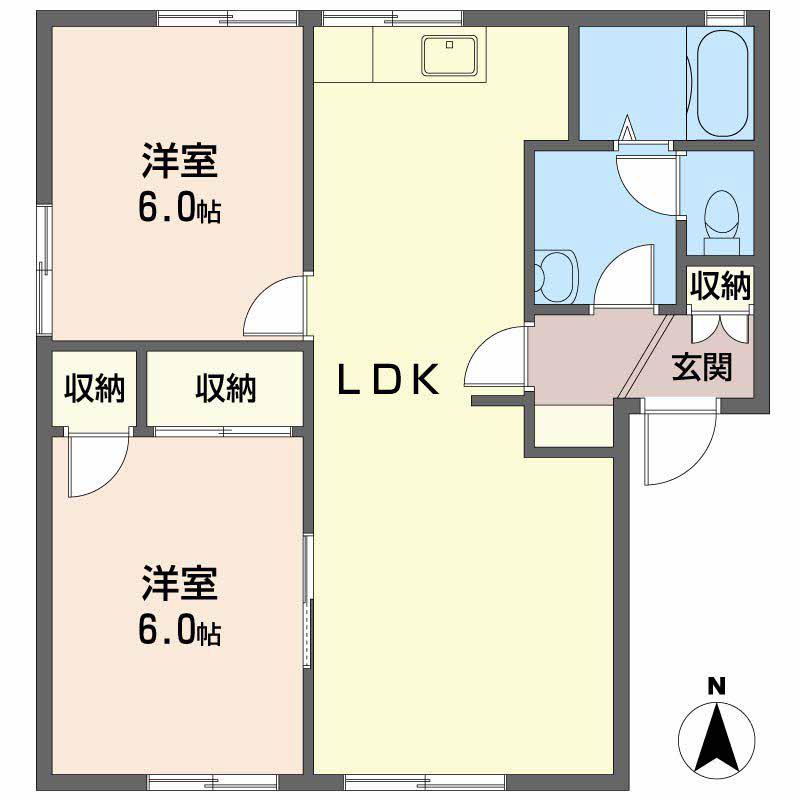 レジデンス原尾島A棟(2LDK/1階)の間取り写真