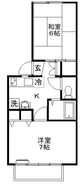 石川県能美市 2階建 築35年(2K/2階)の間取り写真