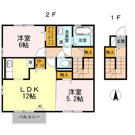 ロジュマン・玲(2LDK/2階)の間取り写真