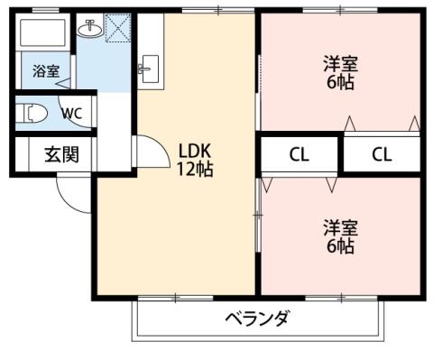 ドミール ミネA(2LDK/1階)の間取り写真