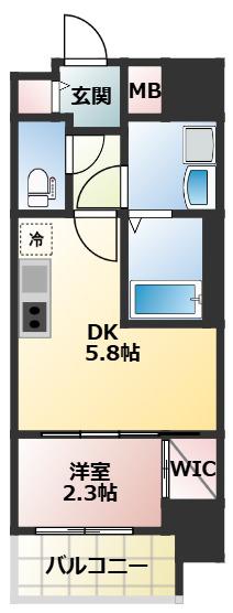 セレニテ江坂グランデ(1DK/9階)の間取り写真