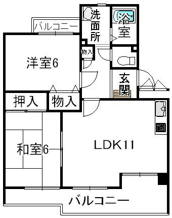 アルカディア中島(2LDK/1階)の間取り写真