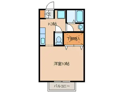 ハイブリッジ(1K/1階)の間取り写真
