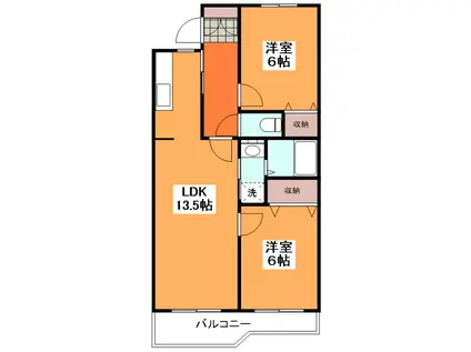 グリーンパークムサシノ(2LDK/2階)の間取り写真