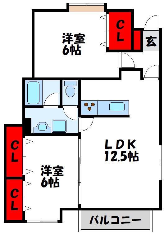 ヴィラージュ(2LDK/1階)の間取り写真