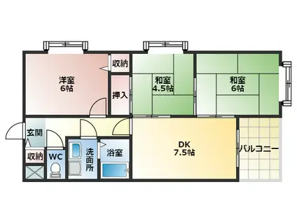 フリーディオ富田林(3DK/1階)の間取り写真