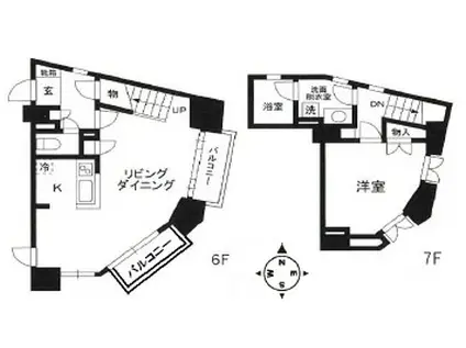 麻布十番ハイツ(1LDK/6階)の間取り写真