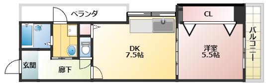 グレードタイム六甲(1DK/4階)の間取り写真