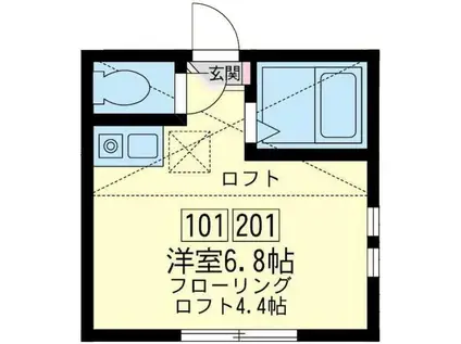 ユナイト子安台グリーンルーム(ワンルーム/2階)の間取り写真