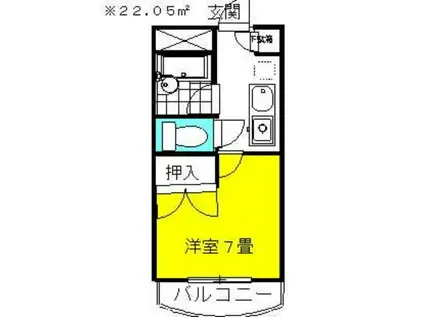 ミ・プリマヴェーラ(ワンルーム/2階)の間取り写真