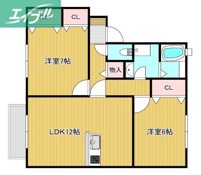 プレイヤード北長瀬B棟(2LDK/2階)の間取り写真