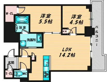 シエリアタワー大阪堀江(2LDK/27階)の間取り写真