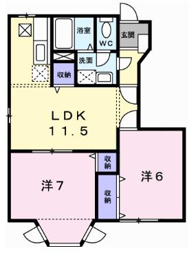 グリーンウィンド A棟(2LDK/1階)の間取り写真