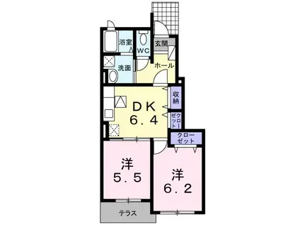 ソレアードII(2DK/1階)の間取り写真