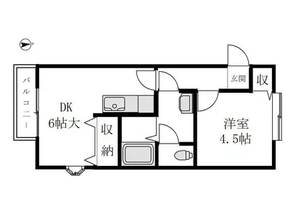 アドミラブールコートA棟(1DK/2階)の間取り写真