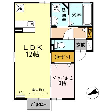 ブランズ魚津(1LDK/1階)の間取り写真