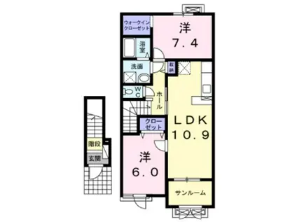 ハニーロック(2LDK/2階)の間取り写真