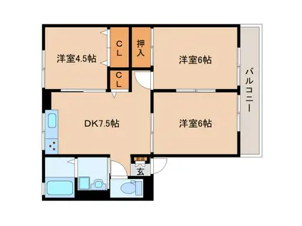 ハイム櫟(3DK/2階)の間取り写真