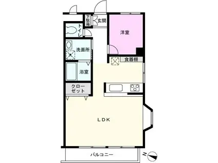 ニシケンハイツ一ノ割(1LDK/1階)の間取り写真