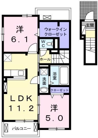 カーサ八万II(2LDK/2階)の間取り写真