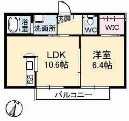 ローズ・パールA棟(1LDK/2階)の間取り写真