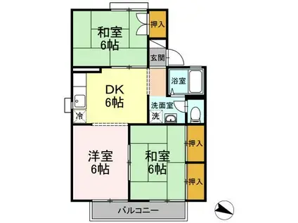 セジュール渡辺B(3DK/2階)の間取り写真