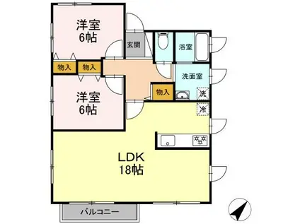 パセオ・イースト(2LDK/1階)の間取り写真