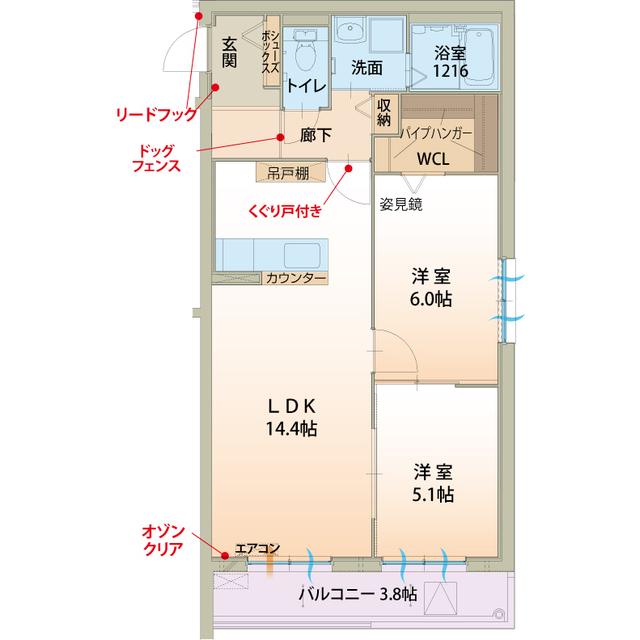 EL CINQ(2LDK/1階)の間取り写真