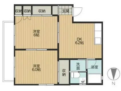 イーストビラ東宮内(2DK/1階)の間取り写真