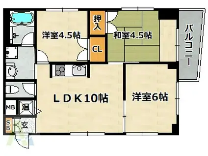 サンロイヤル唐櫃(3LDK/1階)の間取り写真