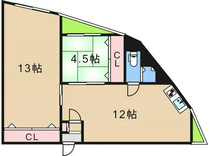 ニコーハイツ住吉(1LDK/4階)の間取り写真
