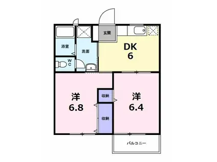 メゾンピュアコート A棟(2DK/2階)の間取り写真