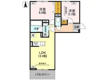 LA MAISON天川原町一丁目 B棟(2LDK/1階)の間取り写真