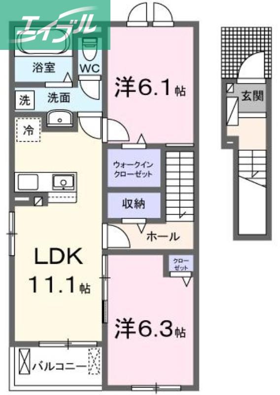 ディリジェントナイン(2LDK/2階)の間取り写真