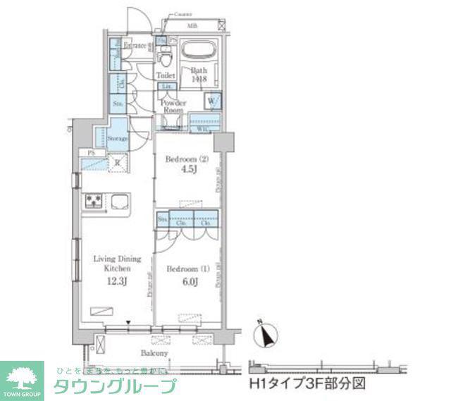 パークアクシス駒込HILLTOP(2LDK/4階)の間取り写真