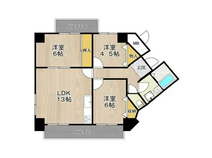 グランブルー宿屋町(3LDK/6階)の間取り写真