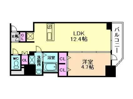 コンフォリア・リヴ新大阪ウエスト(1LDK/9階)の間取り写真