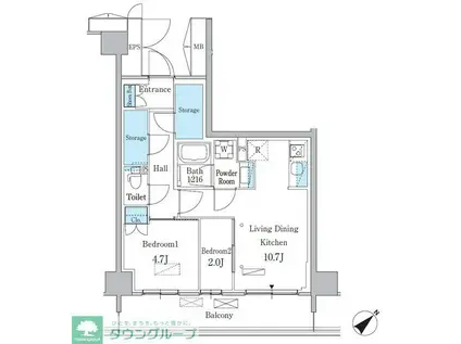 パークアクシス品川南大井パークフロント(2LDK/3階)の間取り写真