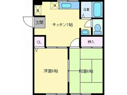 コーポ朋B棟(2DK/1階)の間取り写真