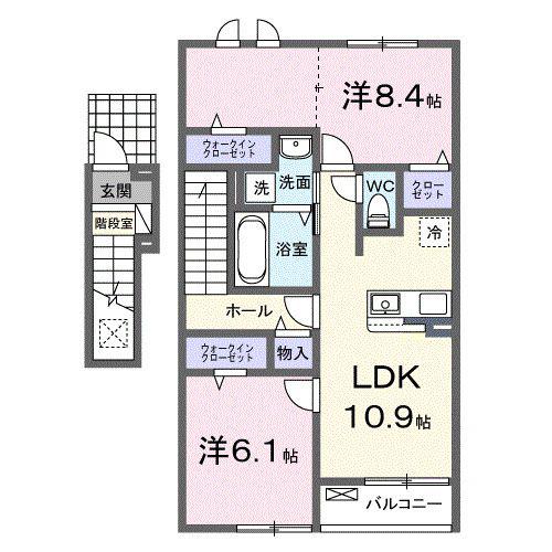 フェリーチェ上林(2LDK/2階)の間取り写真