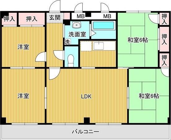 ロータリービルド南花田(4LDK/4階)の間取り写真