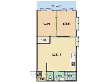 ゴールドマンション赤道(2DK/2階)の間取り写真