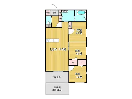 カスカード新田α(3LDK/1階)の間取り写真